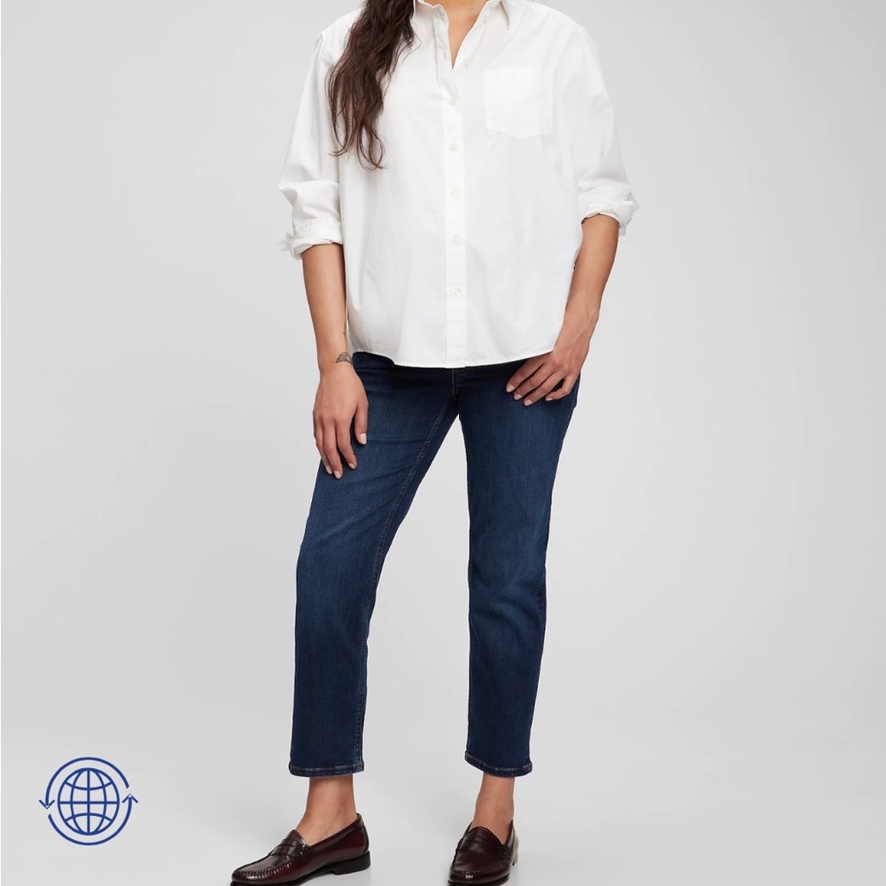 BNWT GAP Maternity Full Panel Cheeky Straight dark indigo Jeans size 27 Short